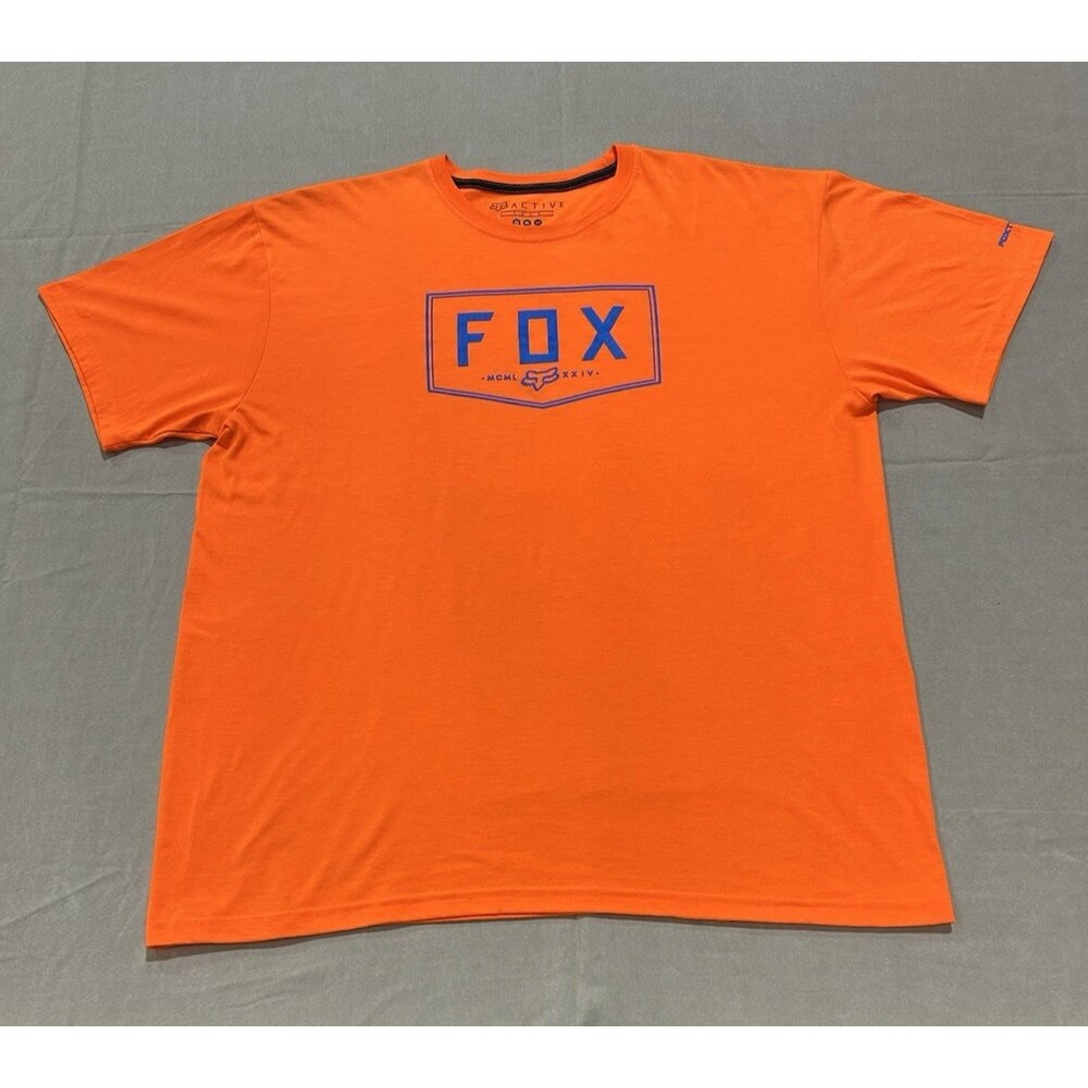 Fox Active Tech Men's T Shirt Bright Orange With Blue Print Size XL B-15